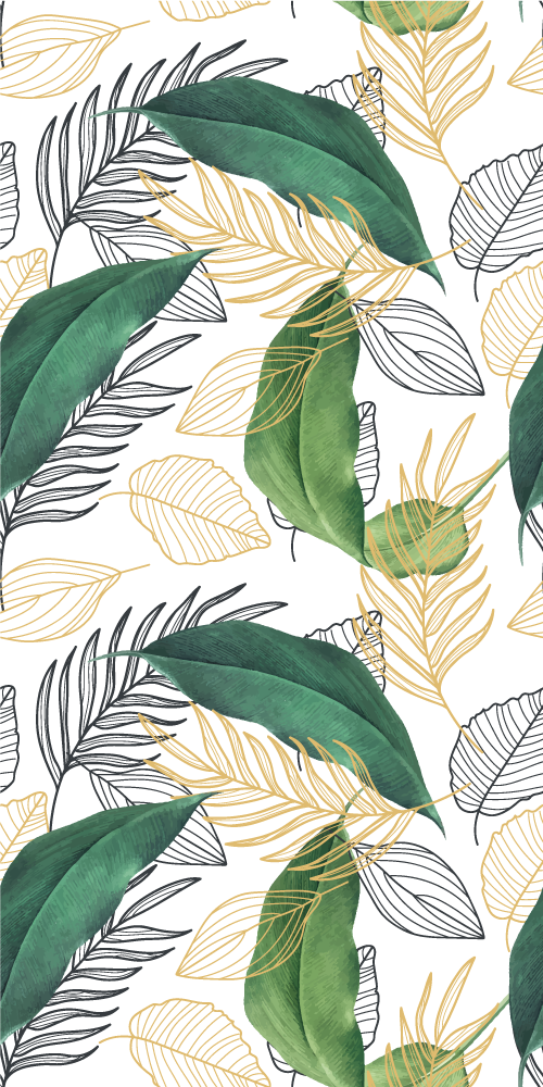 Poster plantas hojas verdes y doradas con arte - TenVinilo