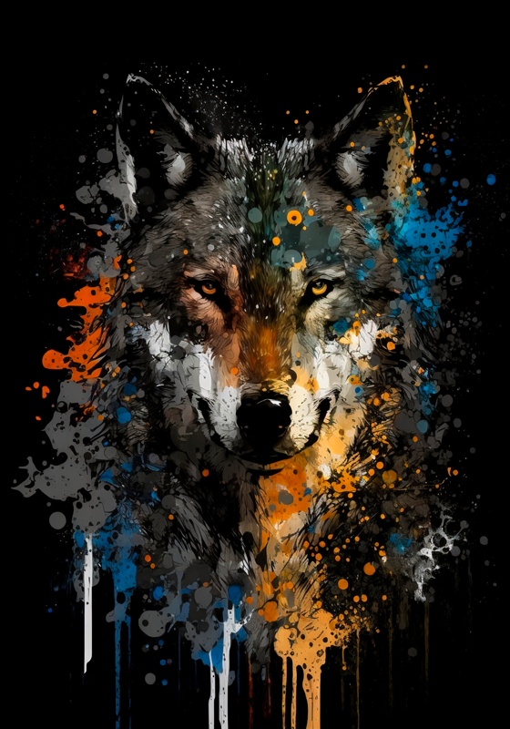 Poster animales lobo en pintura - TenVinilo