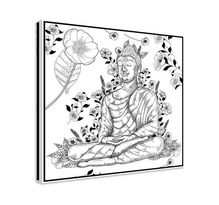 Cuadros buda con flores blanco y negro - TenVinilo
