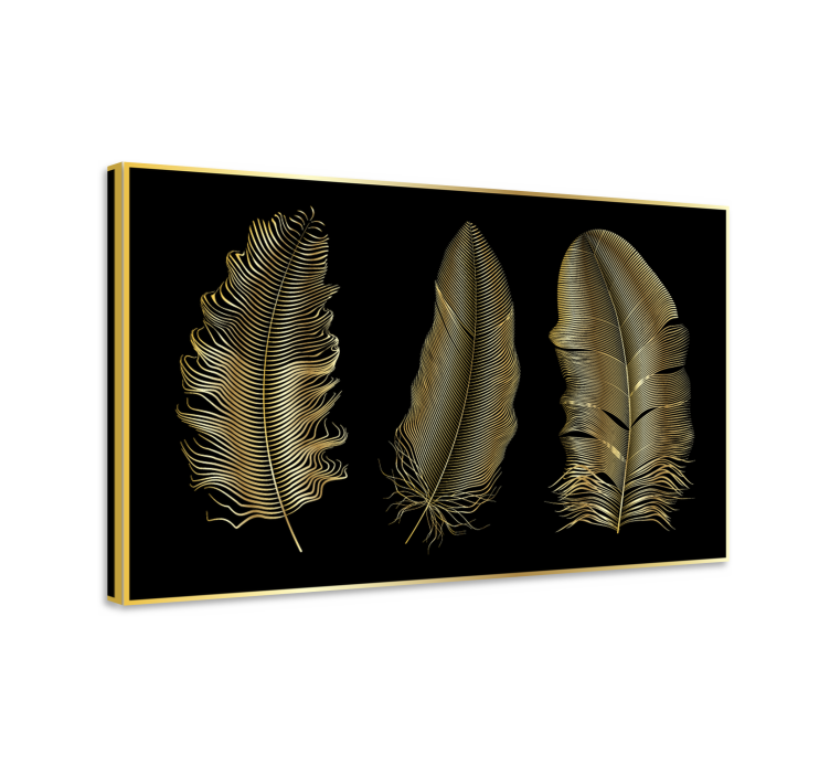 Cuadro plumas diseño de hoja de oro - TenVinilo
