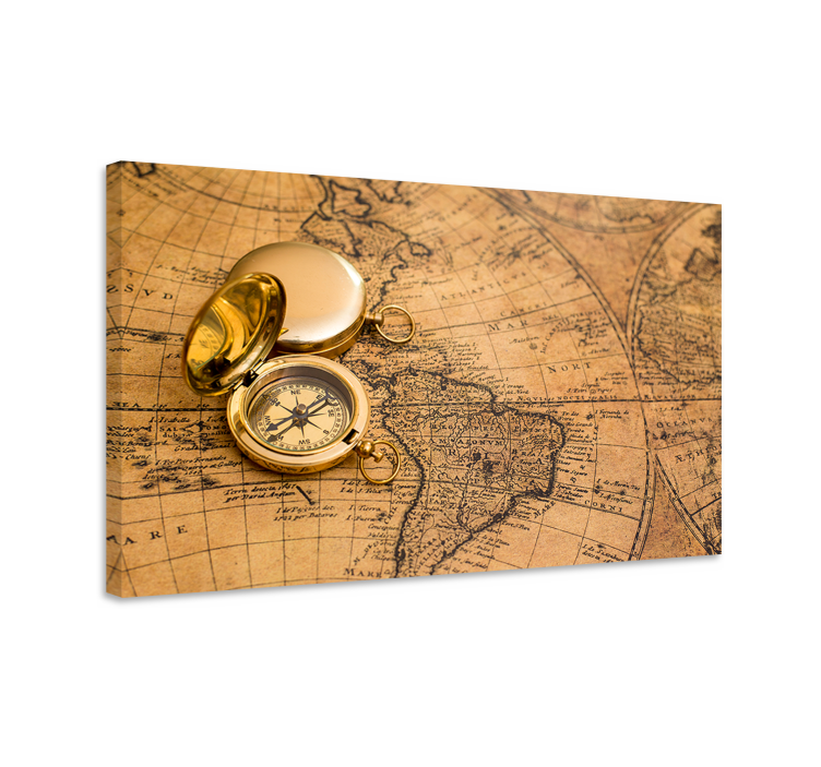 Cuadro elegante mapamundi brújula con brillante - TenVinilo