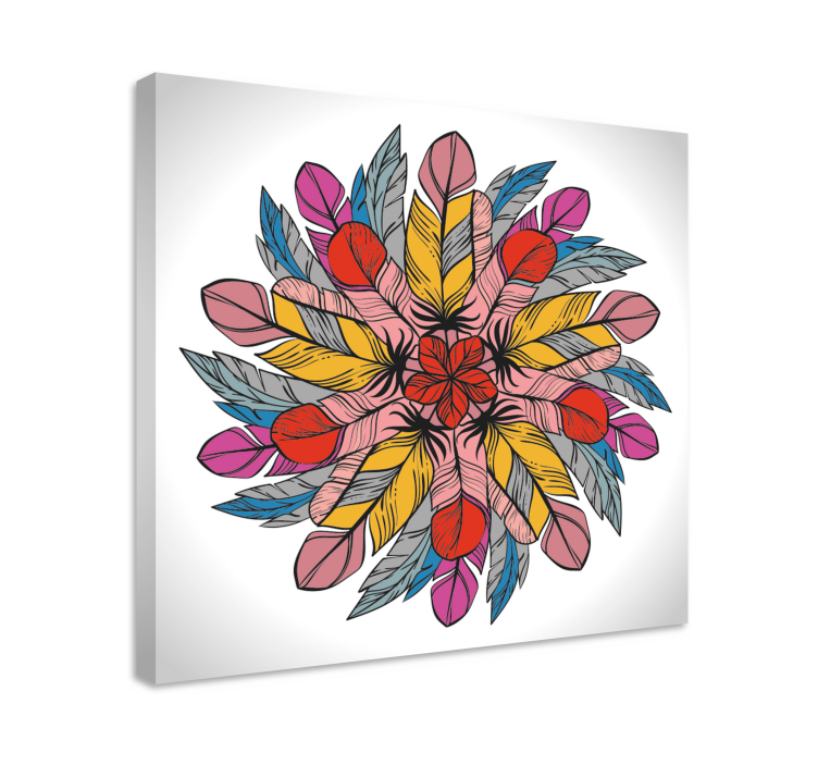 Cuadro ornamental mandala de plumas de colores - TenVinilo
