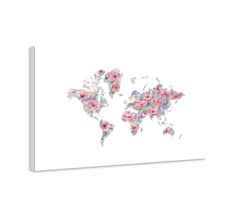 Cuadro mapamundi Mapa del mundo con rosas - TenVinilo