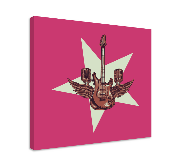 Cuadro musical Ilustración de guitarra y micrófonos. - TenVinilo