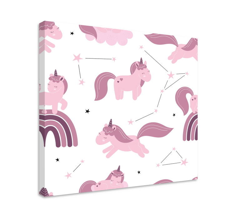 Cuadro de unicornios diseños rosas con estrellas - TenVinilo