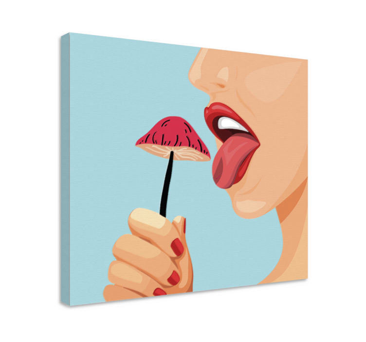 Cuadro moderno Niña lamiendo un hongo diseño artístico - TenVinilo