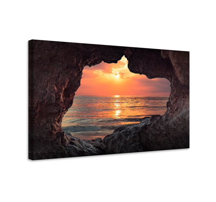 Cuadro paisajes 3d cueva amanecer océano - TenVinilo