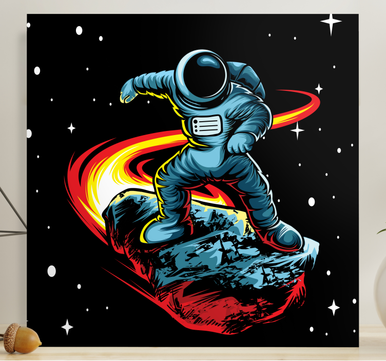 Cuadro decorativo videojuego astronauta surfeando asteroide - TenVinilo