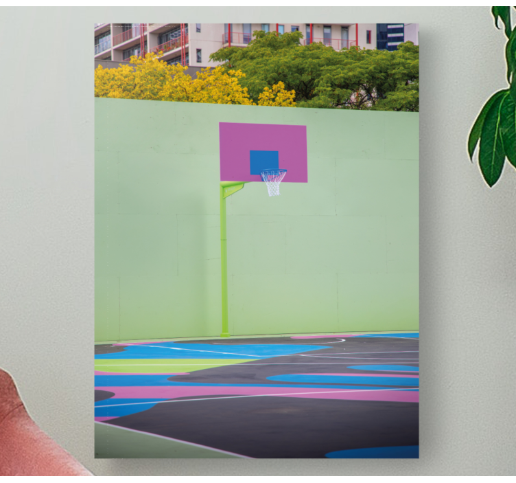 Cuadro deporte cancha de baloncesto colorida - TenVinilo