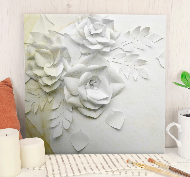 Cuadro 3d Elegantes flores blancas doradas - TenVinilo