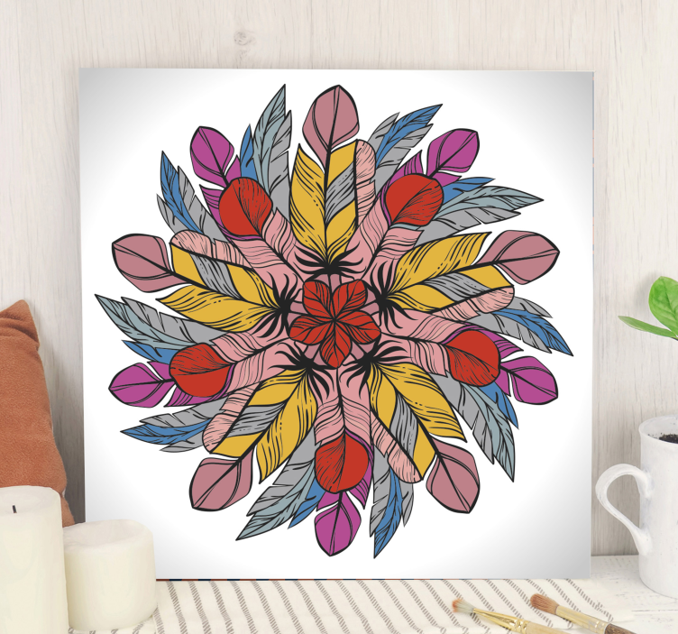 Cuadro ornamental mandala de plumas de colores - TenVinilo