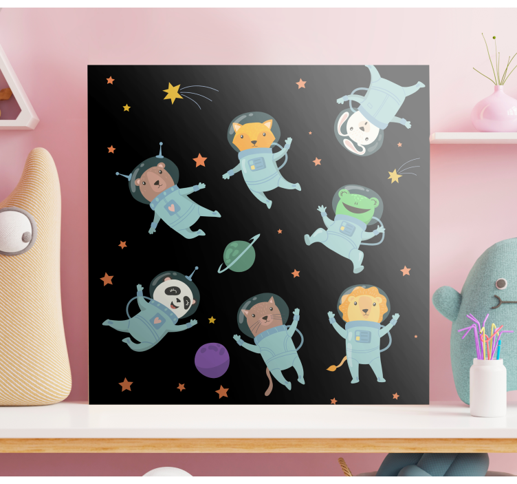 Cuadro infantil Astronautas animales en el lugar - TenVinilo
