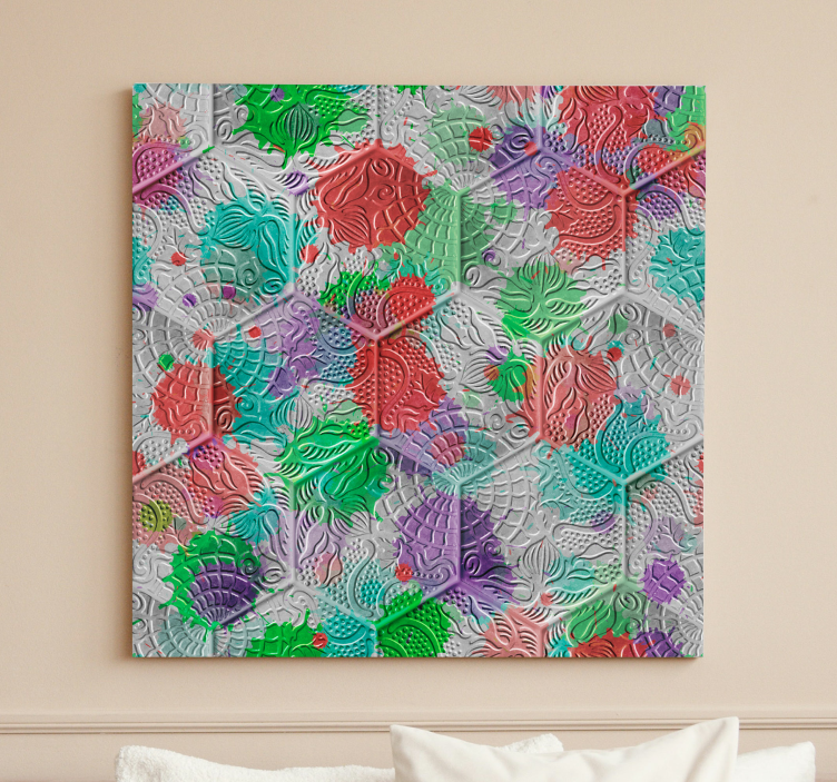 Cuadro retro baldosas Gaudí manchas coloridas - TenVinilo