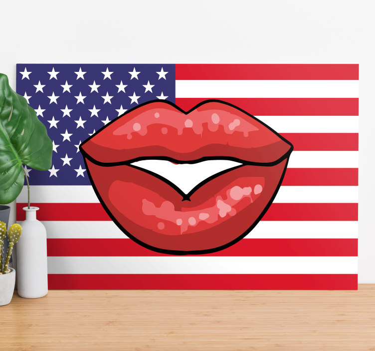 Cuadro retro vintage labios sobre bandera - TenVinilo