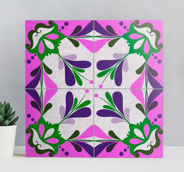 Cuadro vintage azulejo hidráulico rosa - TenVinilo