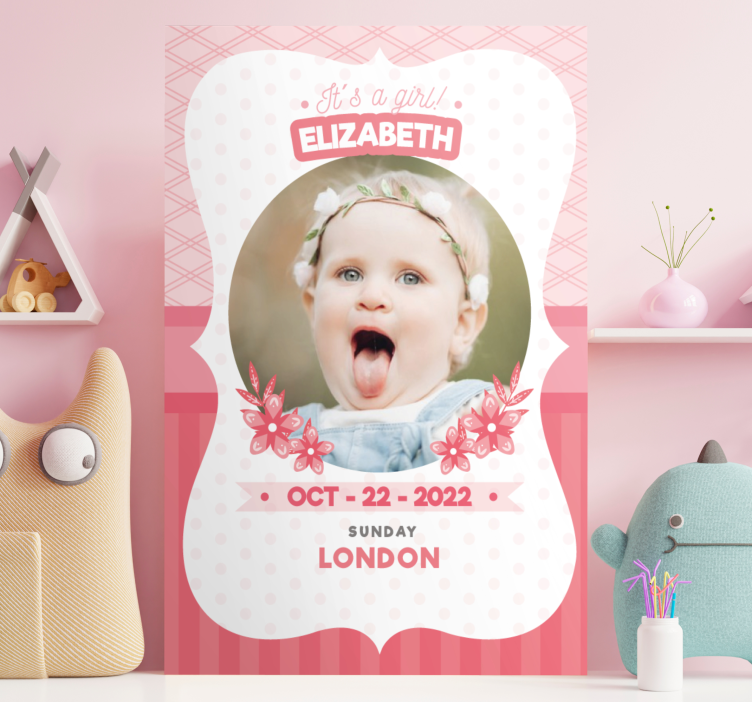 Cuadro para bebés anuncio rosa personalizado - TenVinilo