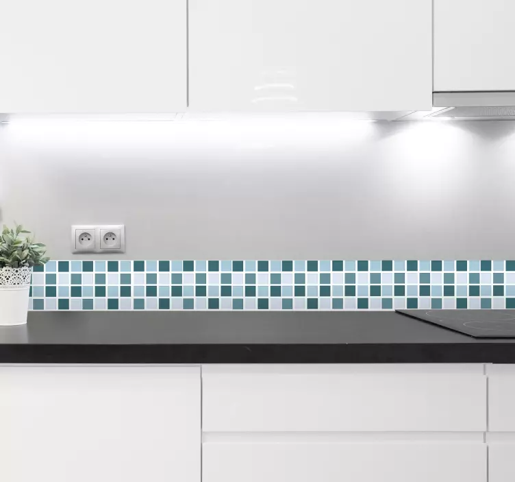 Cenefa adhesiva baño azulejos tonos fríos - TenVinilo