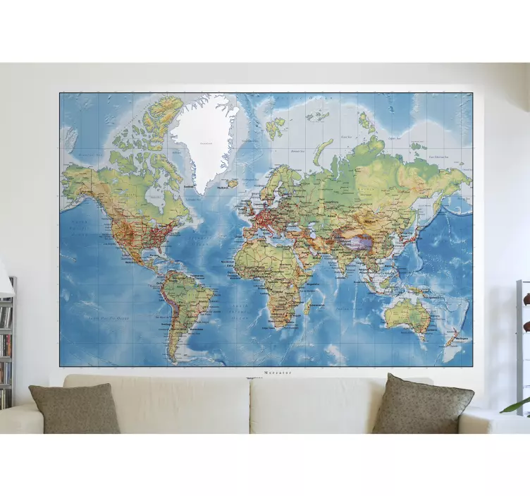 Vinilo mapamundi decorativo world map - TenVinilo