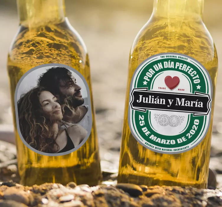 Pegatina boda cerveza con imagen y texto - TenVinilo