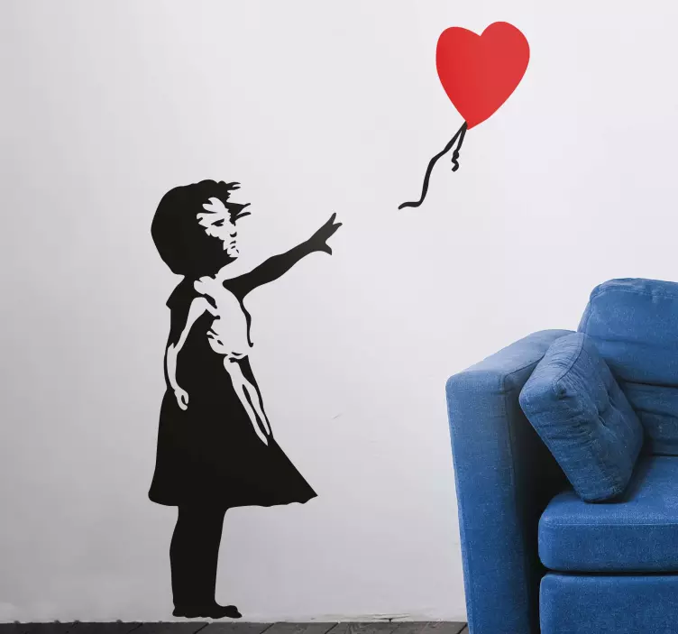 Vinilo pared dormitorio Banksy globo corazón - TenVinilo