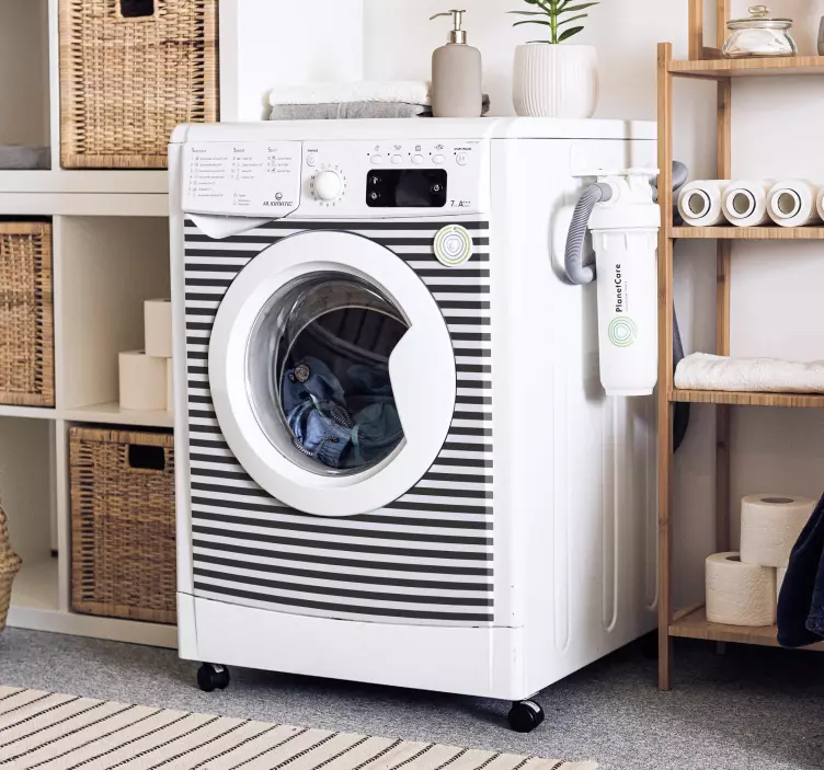 Vinilo decorativo para lavadora rosa de rayas - TenVinilo