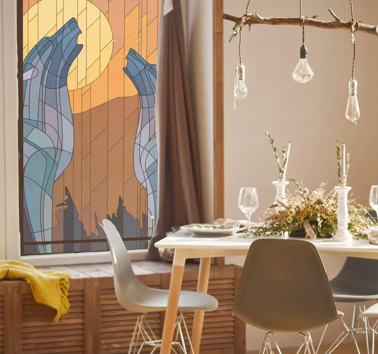 Vinilo ventana Diseño Vitral Lobos - TenVinilo