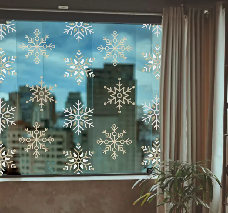 Golden snowflakes set window sticker - TenVinilo