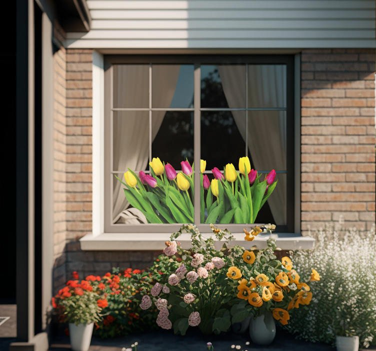 Vinilo para cristal ventana flores ramo tulipanes - TenVinilo