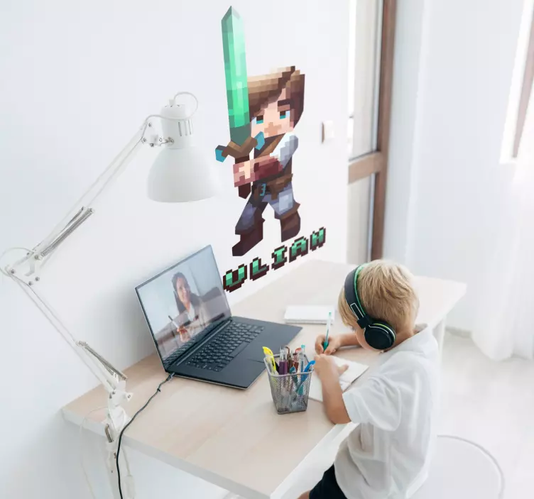 Vinilo videojuego personaje pixelado con espada - TenVinilo