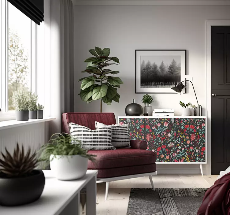 Vinilo para mueble Flores multicolores con dobladillo - TenVinilo