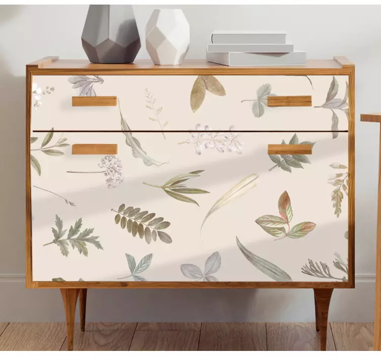 Vinilo para mueble patrón de follaje fondo beige - TenVinilo
