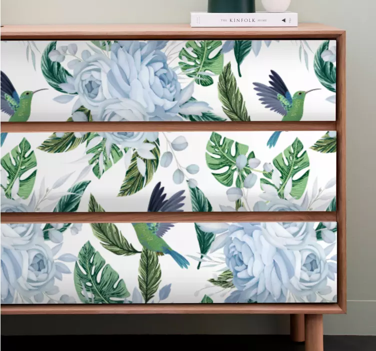 Vinilo para mueble colibrí tropical floral - TenVinilo