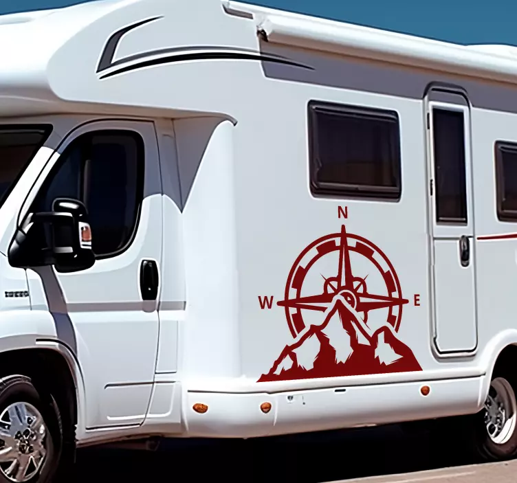 Pegatina caravana brújula y montañas - TenVinilo
