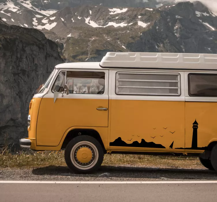 Pegatina caravana faro en el mar - TenVinilo