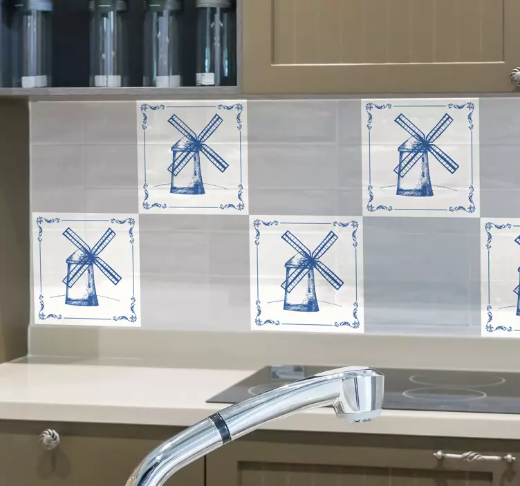 Azulejos adhesivo molino holandés - TenVinilo