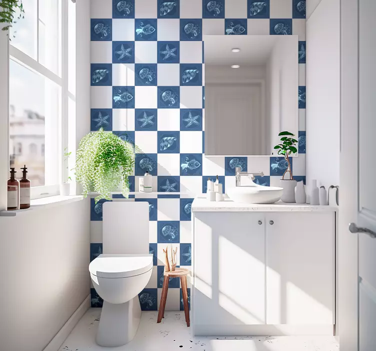 Azulejos adhesivos dibujos de vida marina - TenVinilo