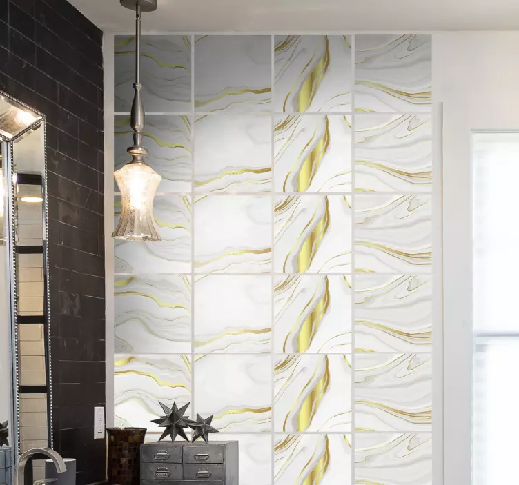 Azulejos adhesivos mármol dorado y blanco - TenVinilo