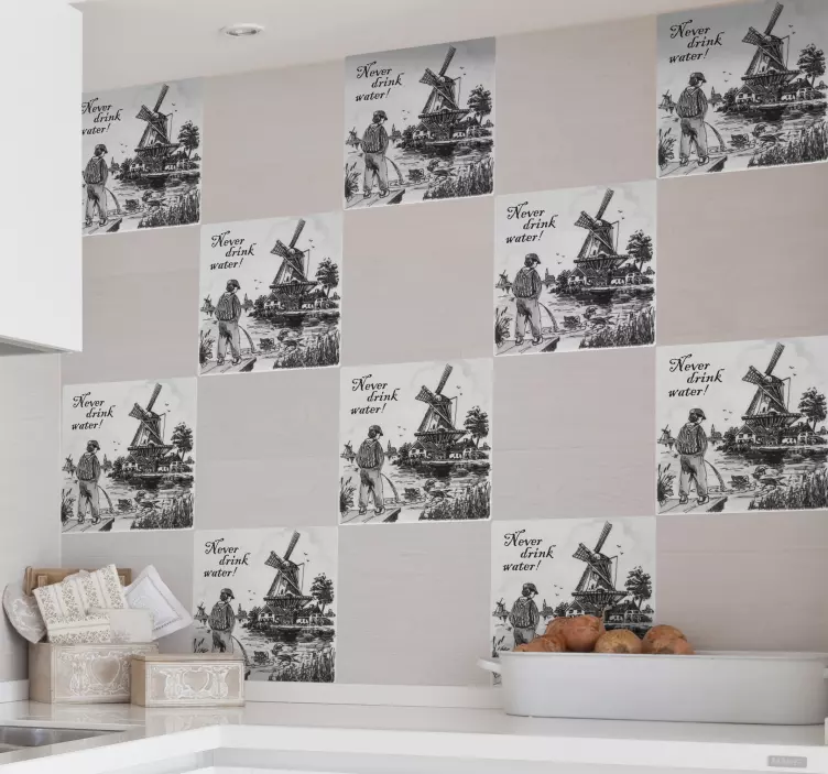 Azulejos adhesivo Nunca bebas agua - TenVinilo