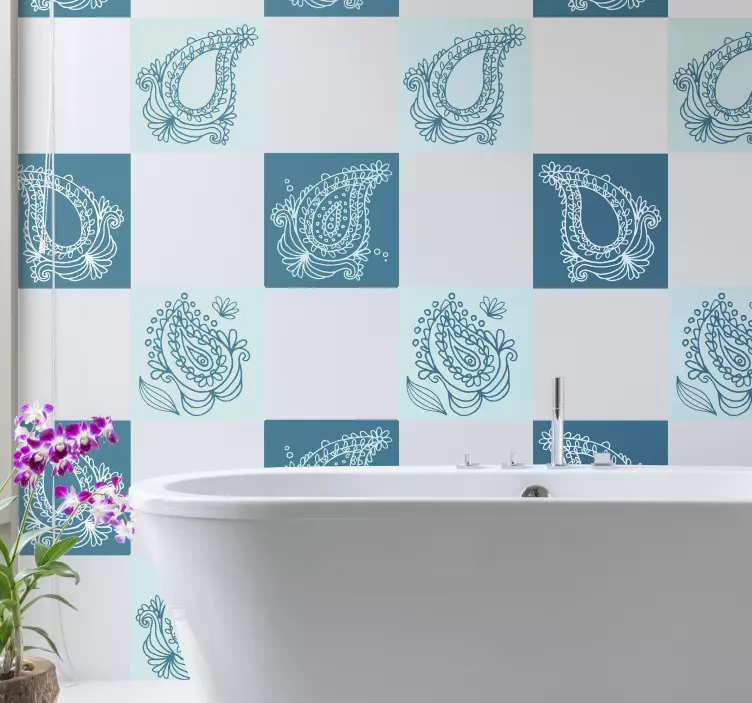 Azulejos adhesivos paisley florales azules - TenVinilo