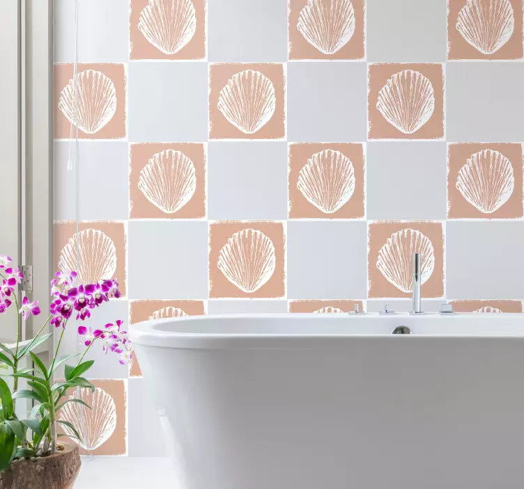 Azulejos adhesivos baño patrón concha vintage - TenVinilo