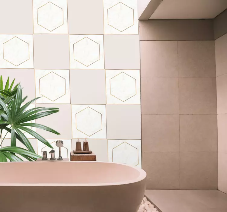 Azulejos adhesivo Patrón de azulejos hexagonales con elemento de  - TenVinilo