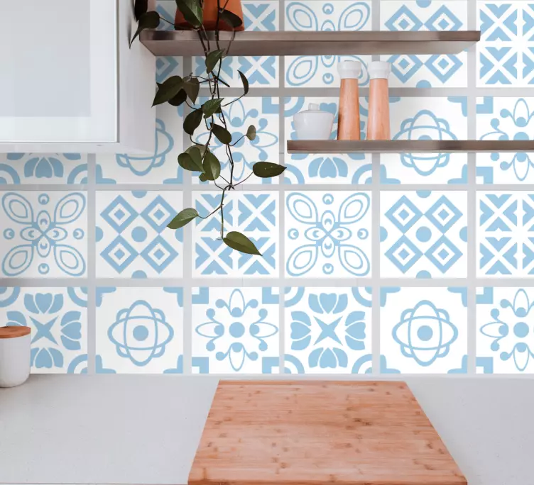 Azulejos adhesivos Patrón de cemento azul y blanco - TenVinilo