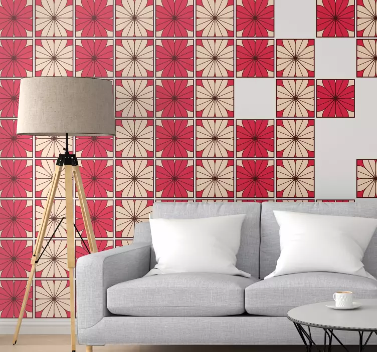 Azulejos adhesivos patrón floral colorido - TenVinilo