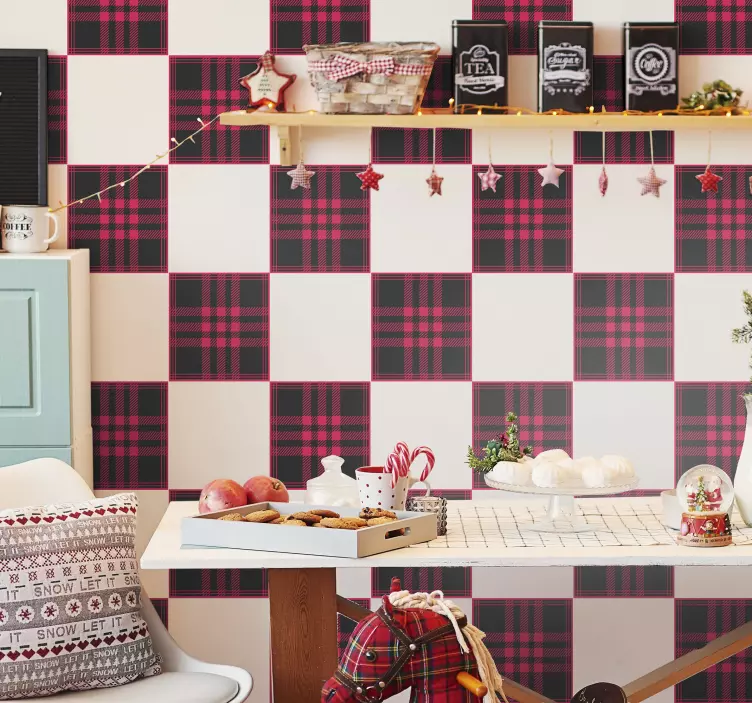 Azulejos adhesivos patrón tartán navidad - TenVinilo