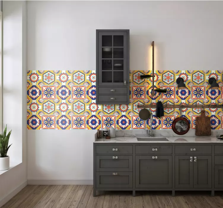 Azulejos adhesivos portugueses tonos cálidos - TenVinilo