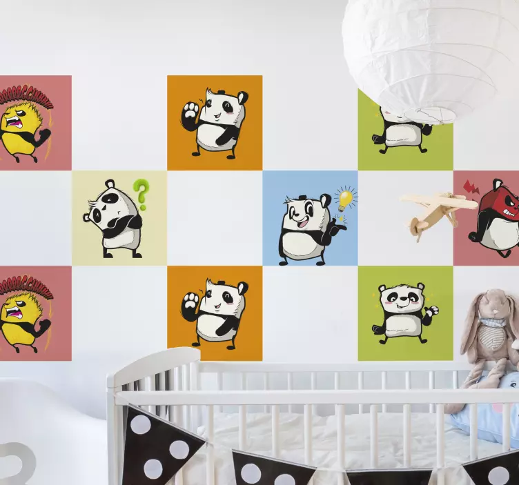 Vinilo infantil azulejos pandas divertidos - TenVinilo