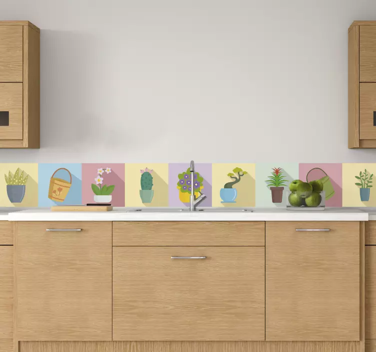 Cenefa decorativa de plantas y flores - TenVinilo