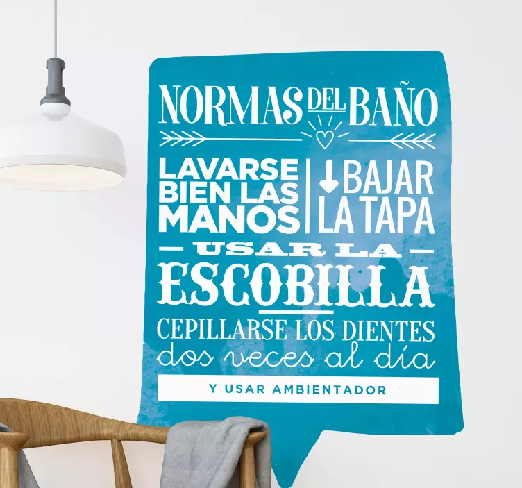 Vinilo frase normas del baño fondo azul - TenVinilo