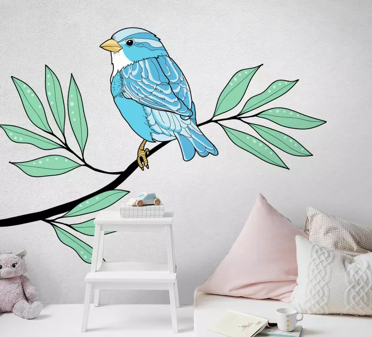 Vinilo habitación infantil Pájaro azul en un árbol - TenVinilo