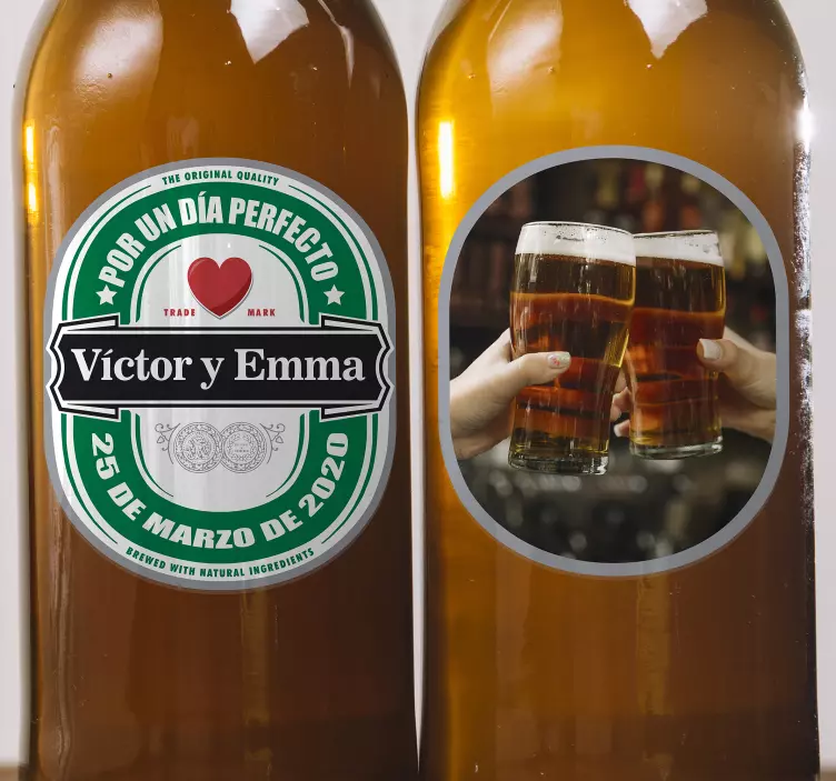 Pegatina boda cerveza con imagen y texto - TenVinilo